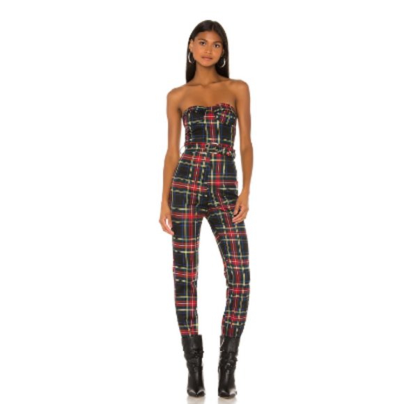 superdown Pants - superdown Sable Strapless Jumpsuit in Plaid Multi